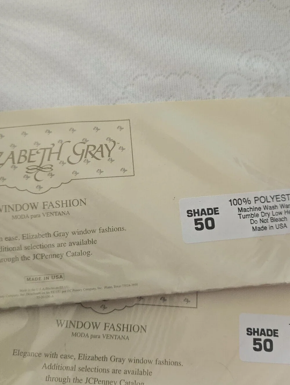 Lot of 2 NOS Vintage Elizabeth Gray Eva Tier Curtain White Lace  56x24”